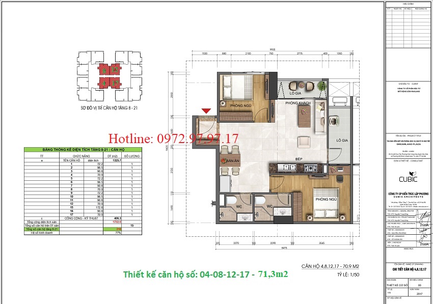 Thiết kế căn hộ 71,3m2 chung cư Bonanza 23 Duy Tân